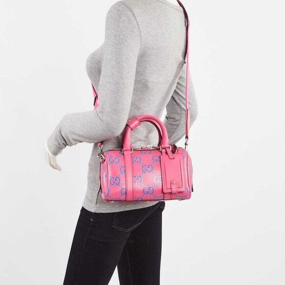 Gucci Pink/Blue GG Perforated Leather Shoulder Duffle Bag - Picture 3 of 12